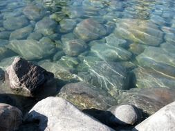 huge pebbles in clear water close-up