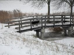 bridge over the pond in winter