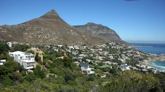 panoramic view of the village near the hills on the coast