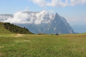 Beautiful landscape with the green pasture of Dolomites in South Tyrol, Italy