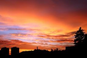 red sunset over power lines