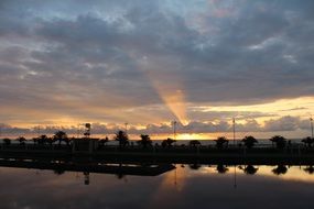 landscape of sunset over the embankment in batumi