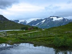 landscape of snowy mountains in scandinavia