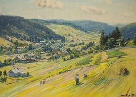 farm landscape painted by Stanislav Lolek
