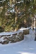 Snow Stone wall winter season landscape