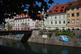 river landscape with bridge in slovenia on a sunny day