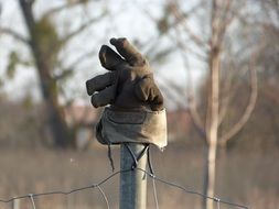 glove hanging on a pole