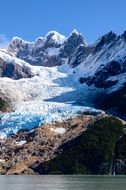 glacier tongue on rock at lake, arctic