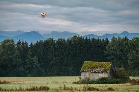 hot air balloon in the cloudy sky, bavaria, germany