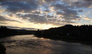 Landscape of the river at sunset in Pieniny, Poland