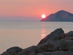 landscape of themountains and mediterranean sea at the sunset