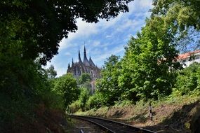 nature view railway ancient cathedral