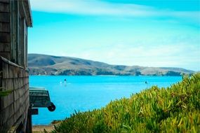 Landscape of bright blue lake