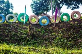 Colorful wheels landscape park
