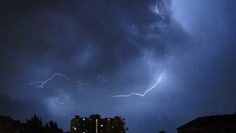 bright lightning in the stormy sky at night