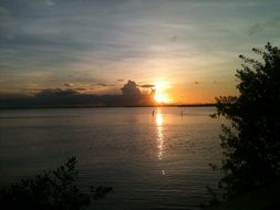 Sunset over the lake in Mexico