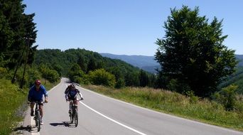 cyclists on the mountain road in Slovakia