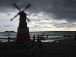 storm clouds over a windmill in the dark twilight