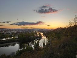 landscape of river bank at the sunset in Moldova