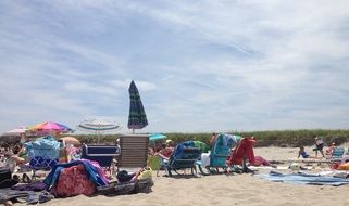 Umbrellas on the sandy beach on a sunny day
