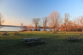 tables and benches on the picnic area