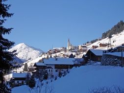 village winter sunny landscape