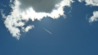 sun behind white clouds in blue sky