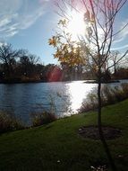 sun is reflected on the calm water