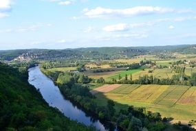 panorama of the river in the valley in dordogne, france