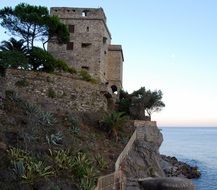 Castle on a cliff in Liguria, Italy
