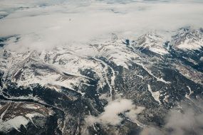 aerial view of snowy mountain peaks, usa, colorado