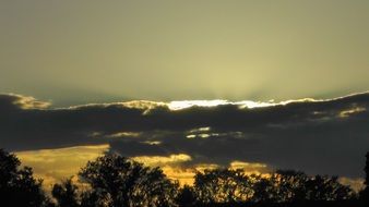 The sun behind the hills at dusk