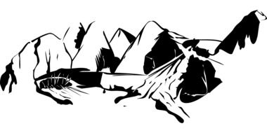 black and white drawing of mountains