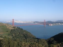 Remote view from the hill of the Golden Gate Bridge in San Francisco