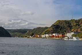 rhine river in landscape, germany, st goar