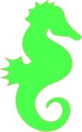 green silhouette of a seahorse on a white background