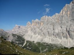 panorama of high gray mountains in Italy