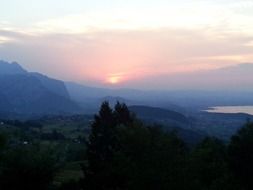 panoramic view of the picturesque mountain landscape at sunset