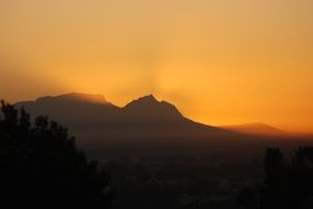 Orange sunset on the mountains