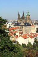 top view of cathedral in old city, czech, prague