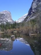 landscape of blue mirror lake in California