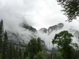 Scenic mountain landscape in the clouds in Yosemite National Park