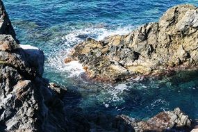 rocks and waves on the coast of Corsica