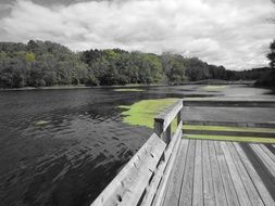 wooden pier on the water in monochrome