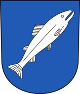 salmon fish on blue shield drawing