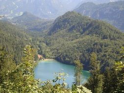 top view of a mountain lake in the alps