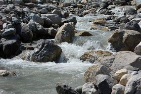 Mountain water stream in stones