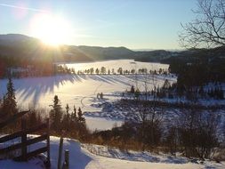 snow on the fields in nature in winter