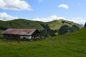 Farm house alpine mountains landscape