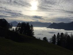 panoramic view of the valley in the thick clouds